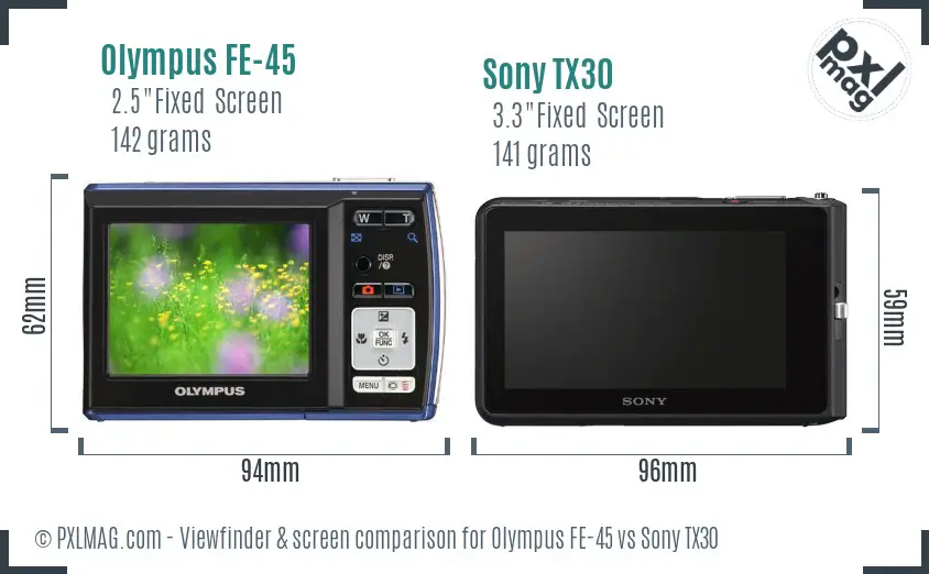 Olympus FE-45 vs Sony TX30 Screen and Viewfinder comparison