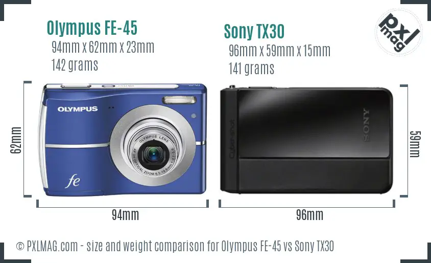 Olympus FE-45 vs Sony TX30 size comparison