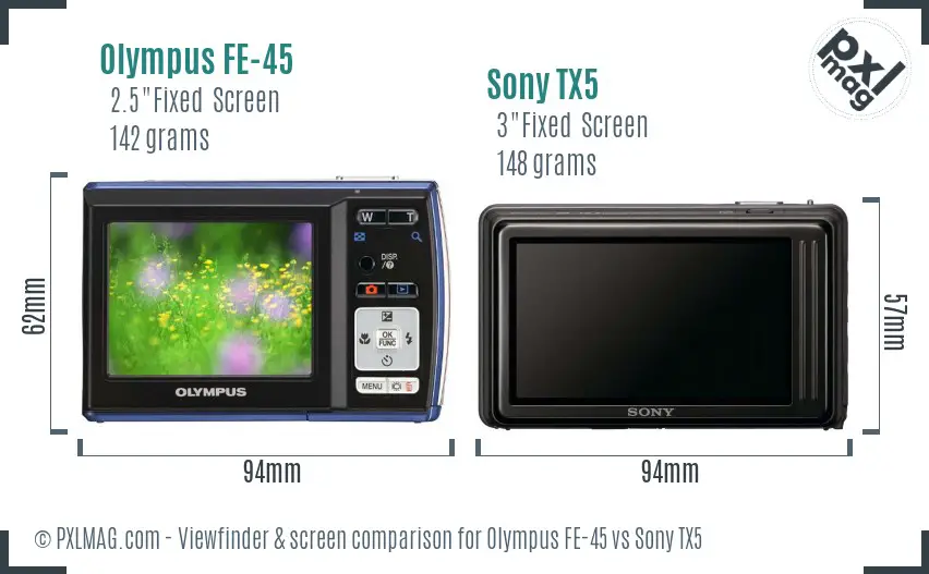 Olympus FE-45 vs Sony TX5 Screen and Viewfinder comparison