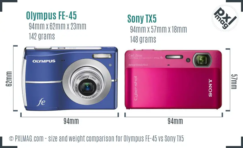 Olympus FE-45 vs Sony TX5 size comparison