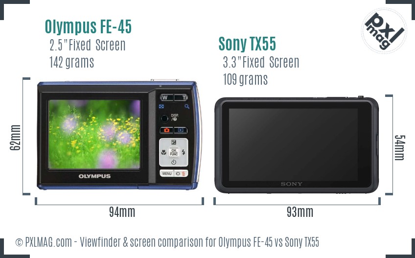 Olympus FE-45 vs Sony TX55 Screen and Viewfinder comparison