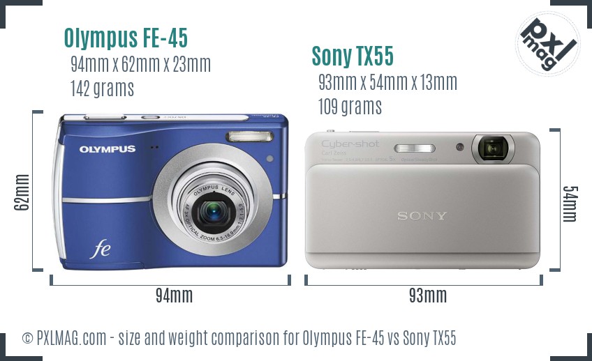 Olympus FE-45 vs Sony TX55 size comparison