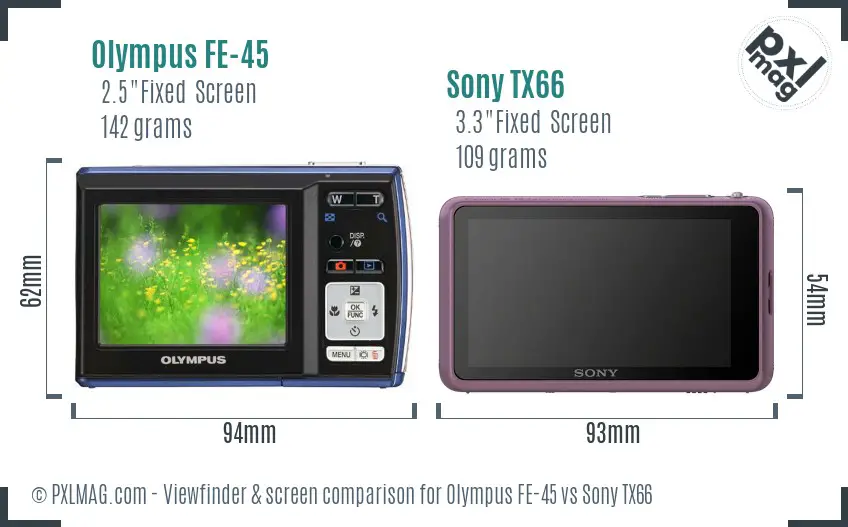 Olympus FE-45 vs Sony TX66 Screen and Viewfinder comparison