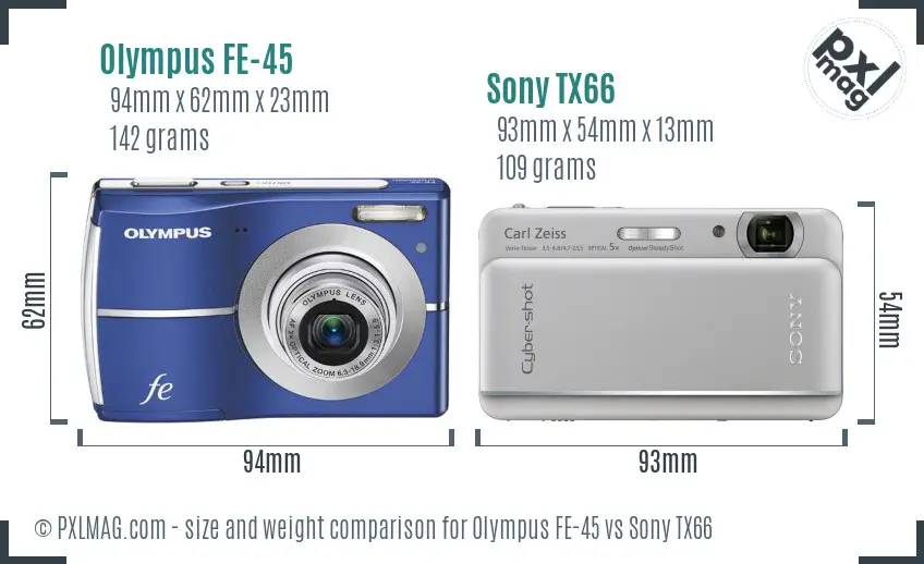 Olympus FE-45 vs Sony TX66 size comparison