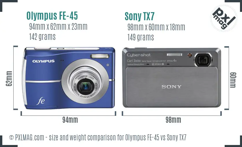 Size comparison between Olympus FE-45 and Sony TX7