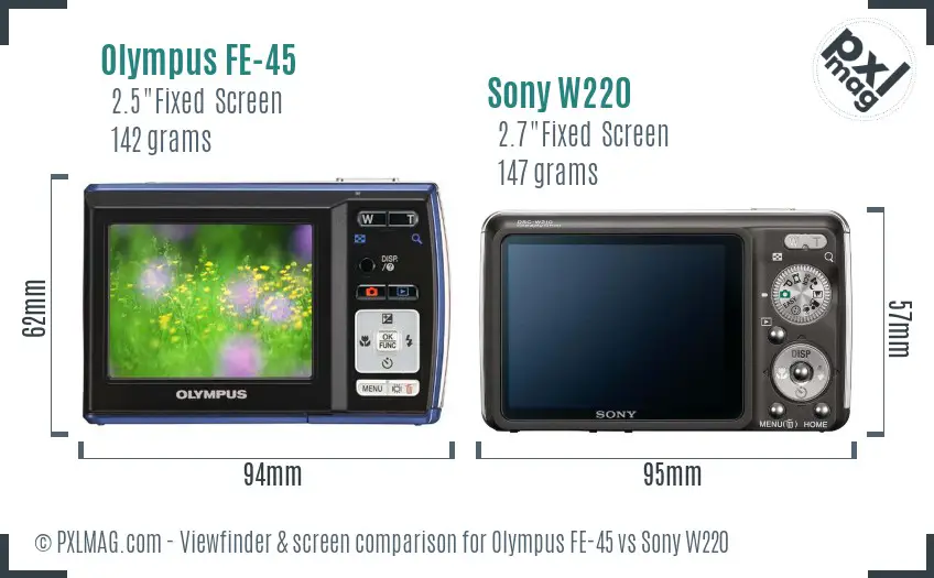 Olympus FE-45 vs Sony W220 Screen and Viewfinder comparison