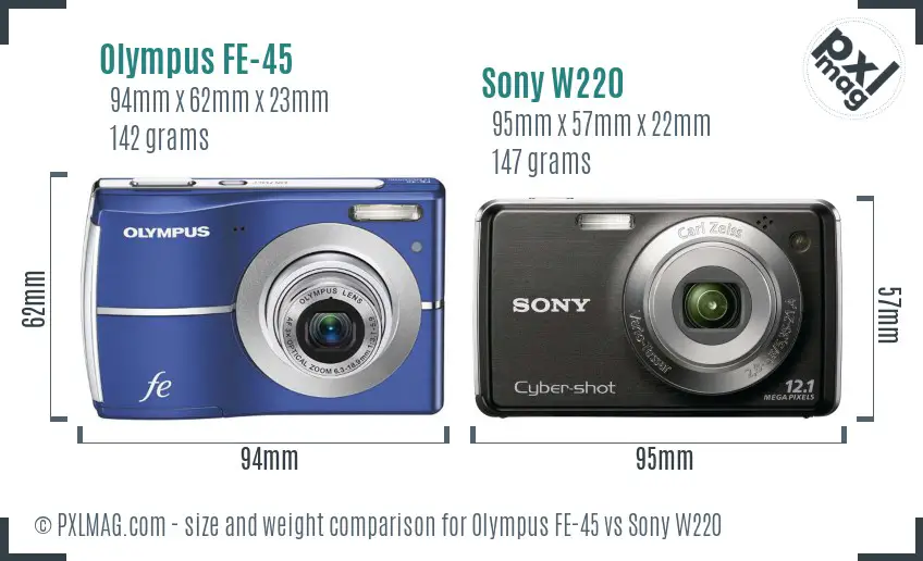 Olympus FE-45 vs Sony W220 size comparison