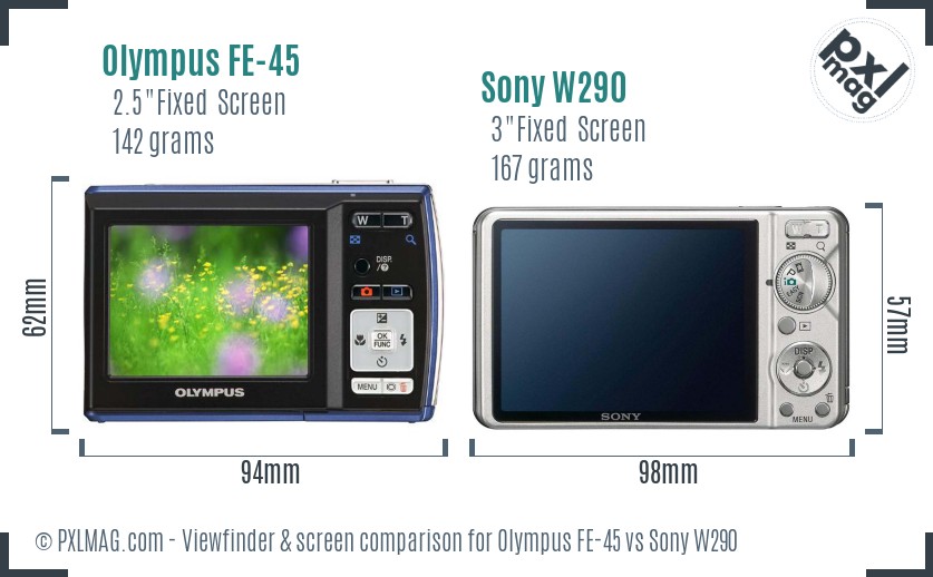 Olympus FE-45 vs Sony W290 Screen and Viewfinder comparison