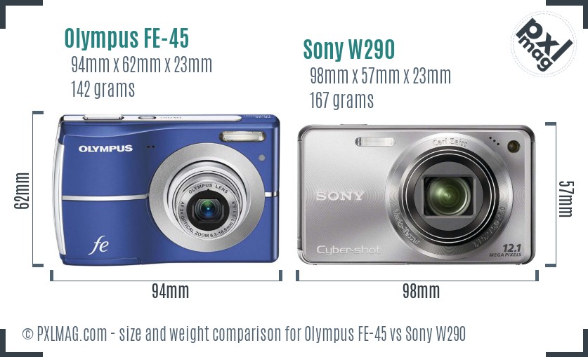 Olympus FE-45 vs Sony W290 size comparison