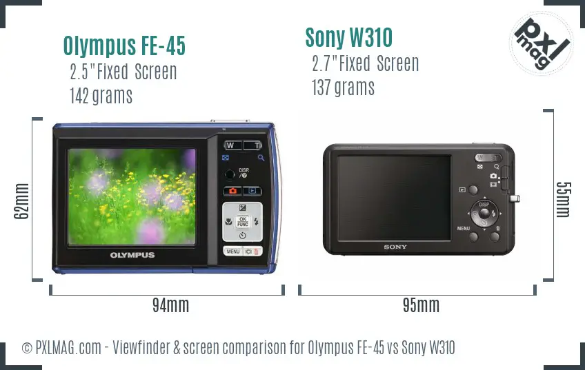 Olympus FE-45 vs Sony W310 Screen and Viewfinder comparison