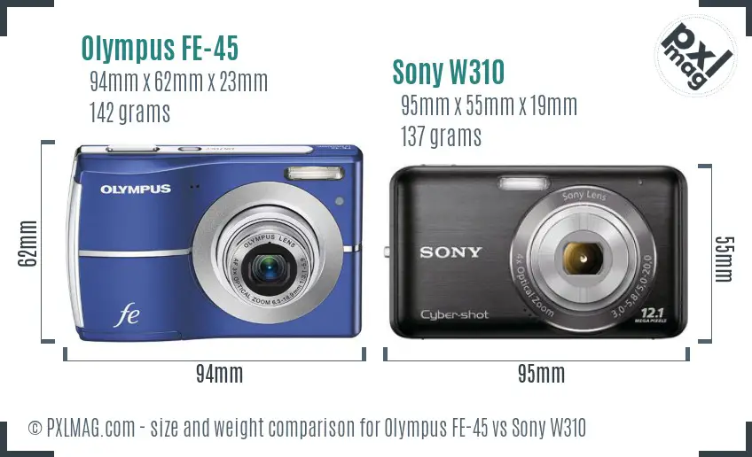 Olympus FE-45 vs Sony W310 size comparison