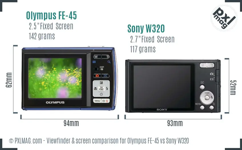 Olympus FE-45 vs Sony W320 Screen and Viewfinder comparison