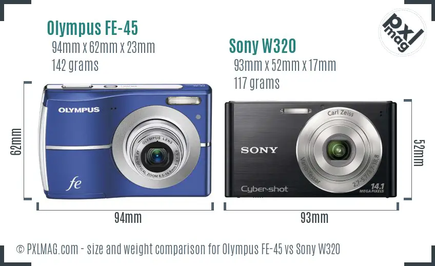 Olympus FE-45 vs Sony W320 size comparison