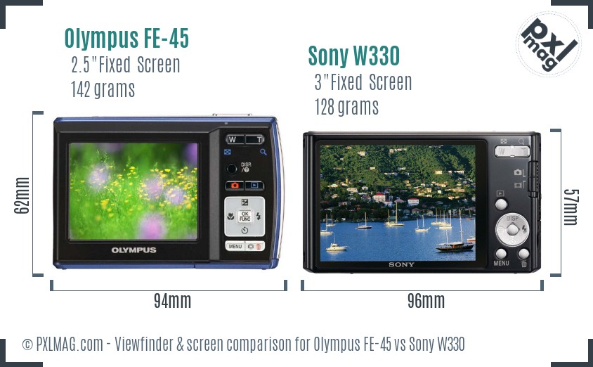 Olympus FE-45 vs Sony W330 Screen and Viewfinder comparison