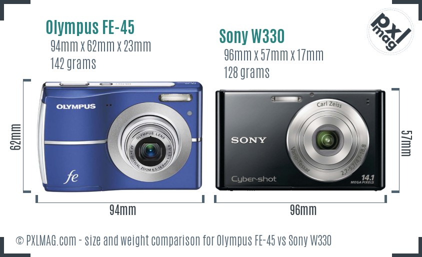 Olympus FE-45 vs Sony W330 size comparison