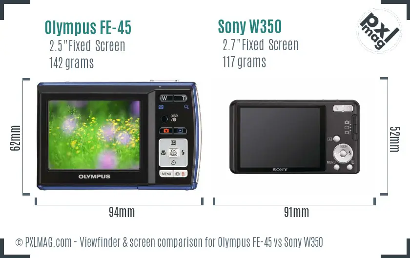 Olympus FE-45 vs Sony W350 Screen and Viewfinder comparison Olympus FE-45 vs Sony W350 Screen and Viewfinder comparison