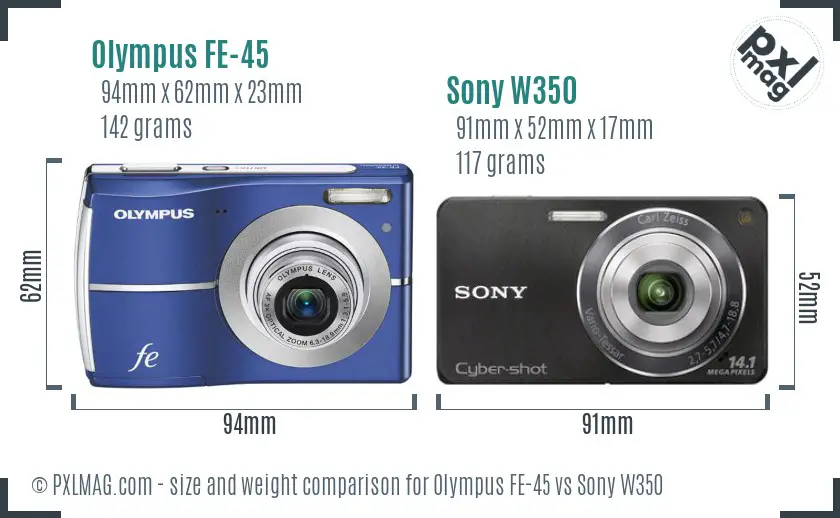 Olympus FE-45 vs Sony W350 size comparison Olympus FE-45 vs Sony W350 size comparison