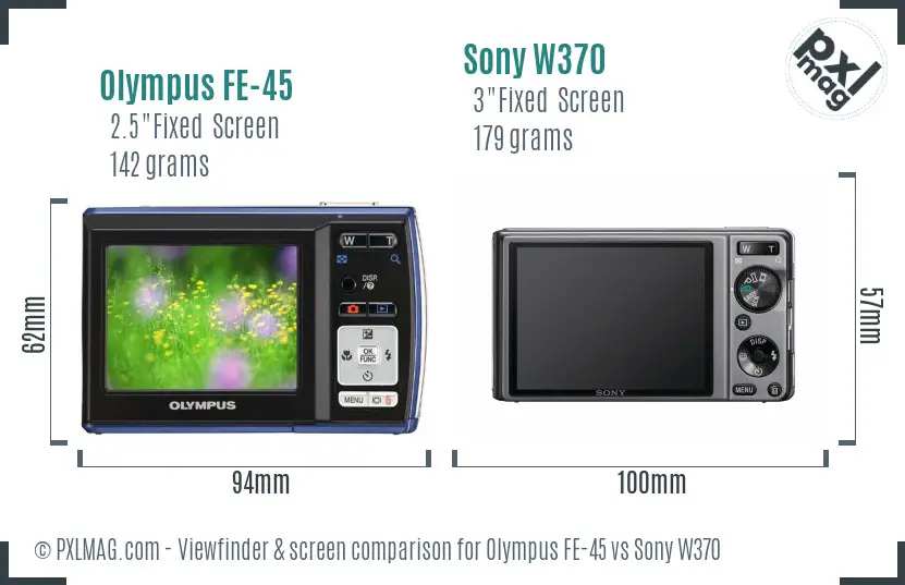 Olympus FE-45 vs Sony W370 Screen and Viewfinder comparison Olympus FE-45 vs Sony W370 Screen and Viewfinder comparison