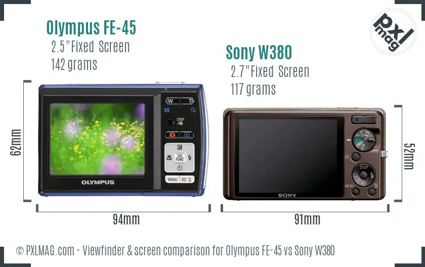 Olympus FE-45 vs Sony W380 Screen and Viewfinder comparison
