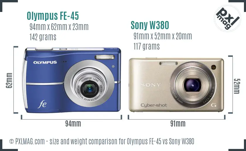 Olympus FE-45 vs Sony W380 size comparison