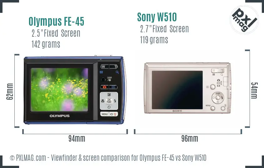 Olympus FE-45 vs Sony W510 Screen and Viewfinder comparison