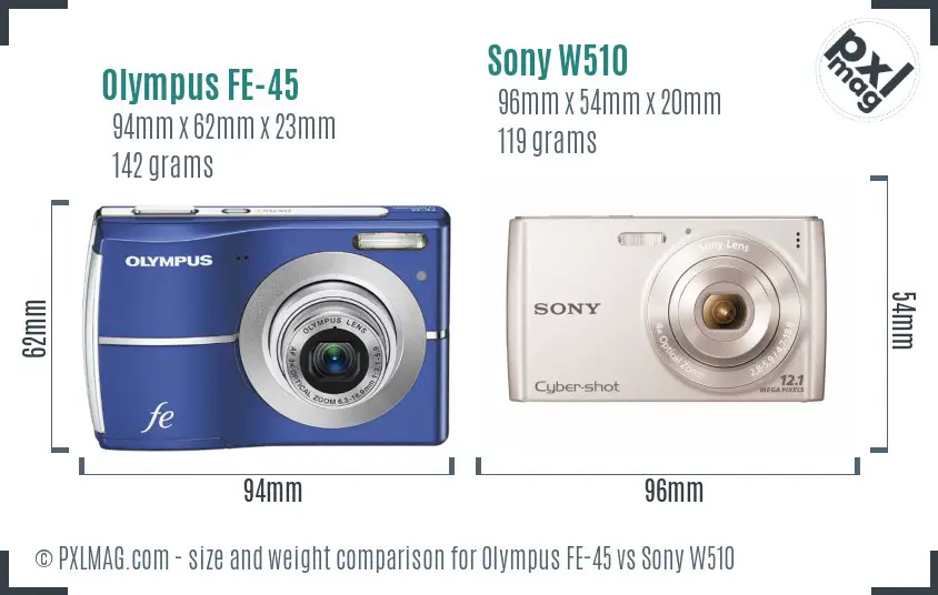 Olympus FE-45 vs Sony W510 size comparison