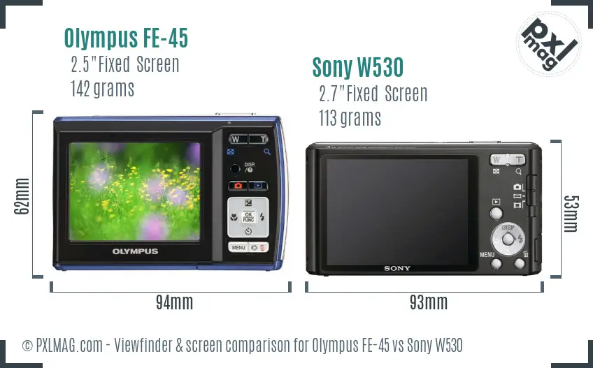 Olympus FE-45 vs Sony W530 Screen and Viewfinder comparison Olympus FE-45 vs Sony W530 Screen and Viewfinder comparison