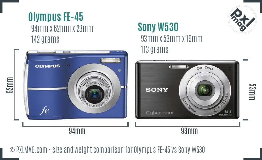 Olympus FE-45 vs Sony W530 size comparison Olympus FE-45 vs Sony W530 size comparison