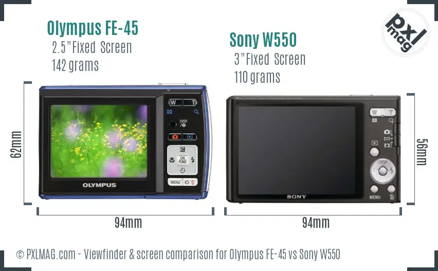 Olympus FE-45 vs Sony W550 Screen and Viewfinder comparison