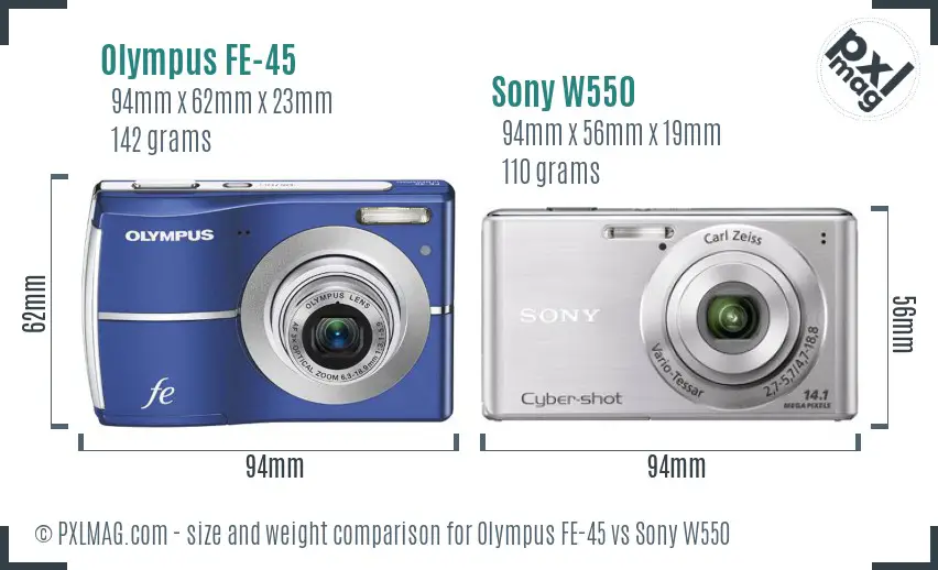 Olympus FE-45 vs Sony W550 size comparison