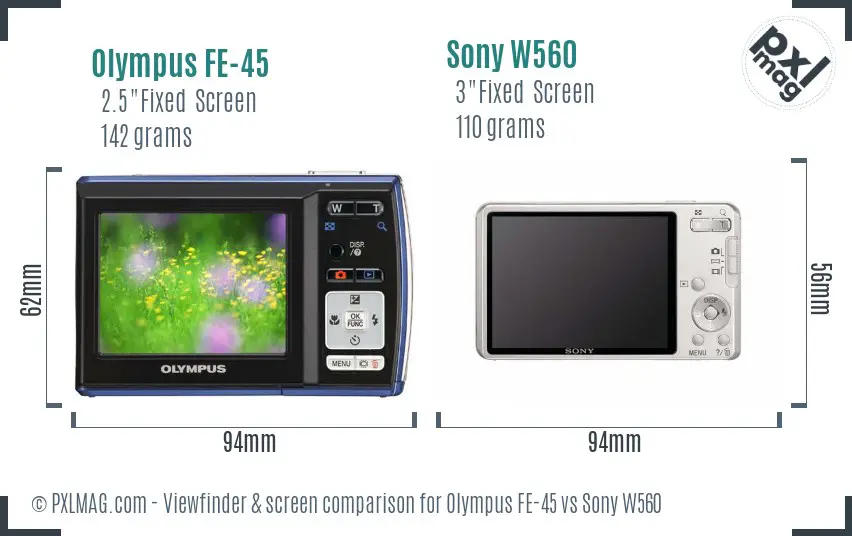 Olympus FE-45 vs Sony W560 Screen and Viewfinder comparison