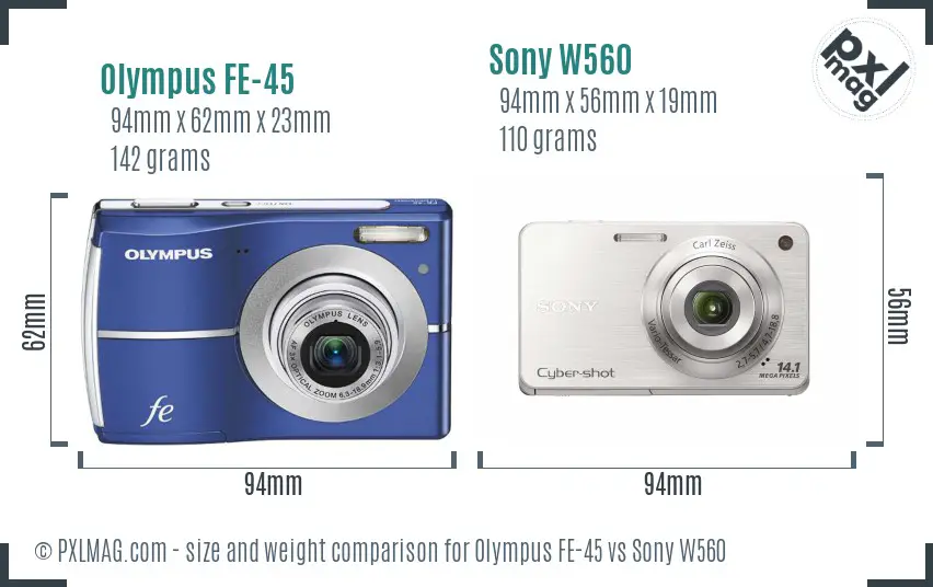 Olympus FE-45 vs Sony W560 size comparison