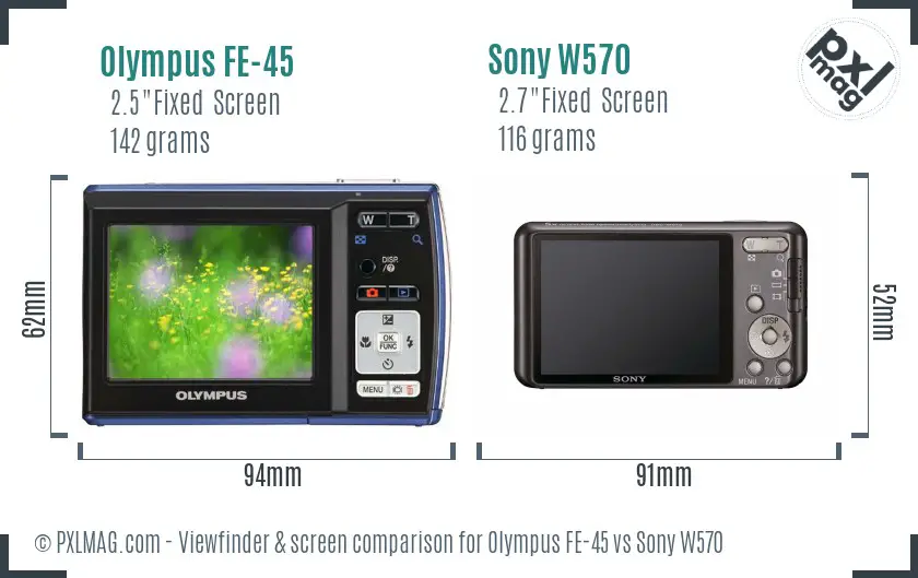 Olympus FE-45 vs Sony W570 Screen and Viewfinder comparison