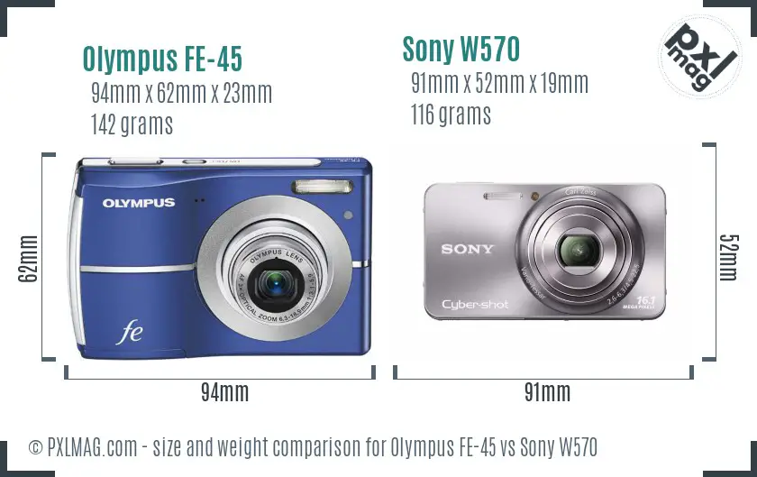 Olympus FE-45 vs Sony W570 size comparison