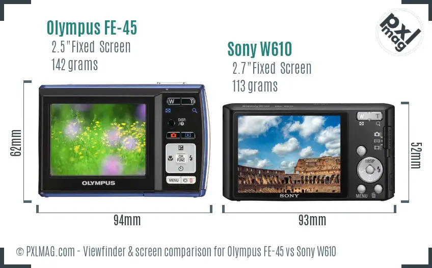 Olympus FE-45 vs Sony W610 Screen and Viewfinder comparison