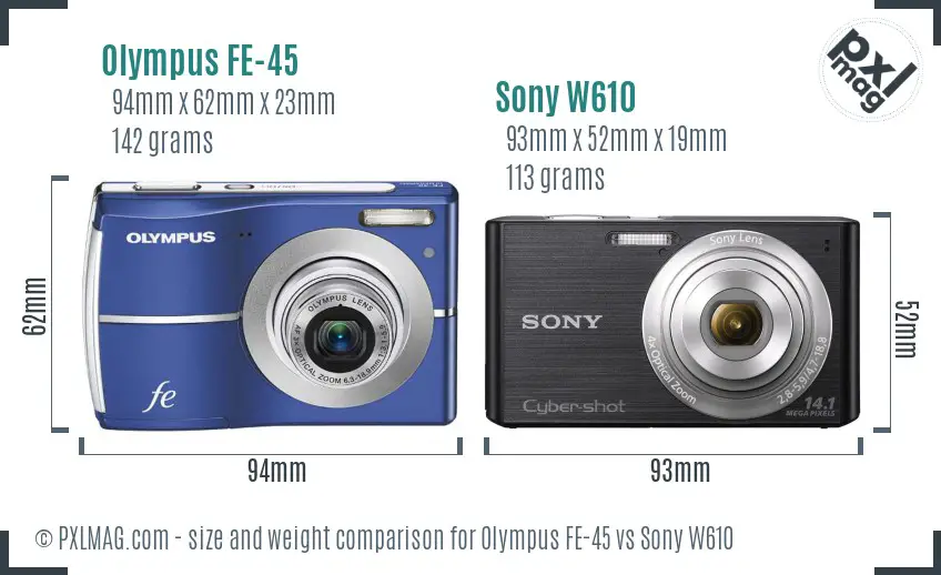 Olympus FE-45 vs Sony W610 size comparison