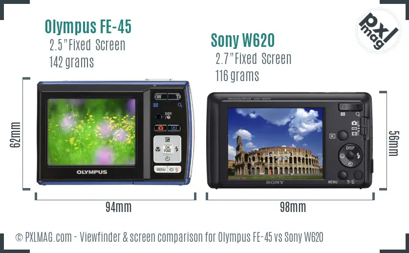 Olympus FE-45 vs Sony W620 Screen and Viewfinder comparison