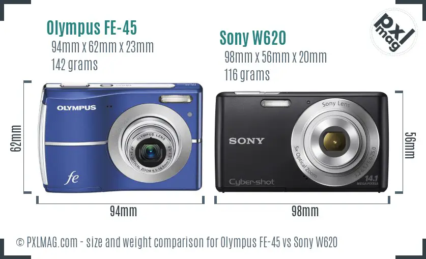 Olympus FE-45 vs Sony W620 size comparison