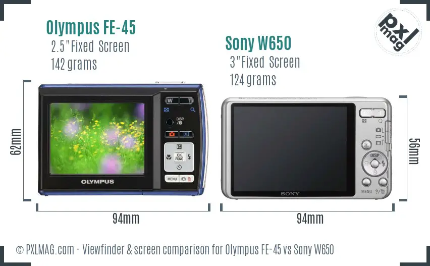 Olympus FE-45 vs Sony W650 Screen and Viewfinder comparison Olympus FE-45 vs Sony W650 Screen and Viewfinder comparison