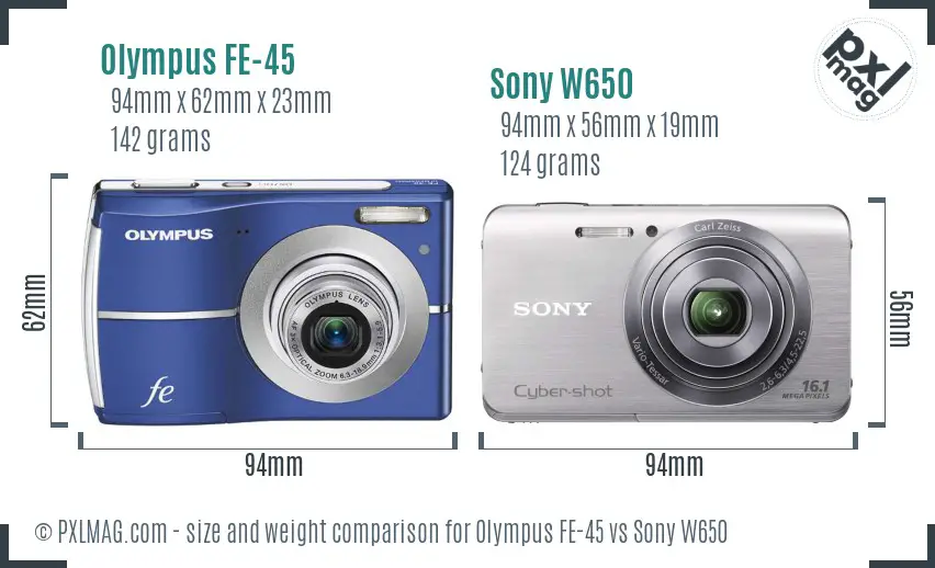 Olympus FE-45 vs Sony W650 size comparison Olympus FE-45 vs Sony W650 size comparison
