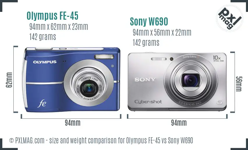 Olympus FE-45 vs Sony W690 size comparison
