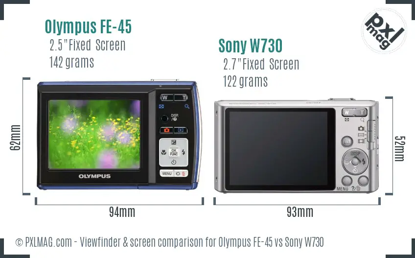 Olympus FE-45 vs Sony W730 Screen and Viewfinder comparison