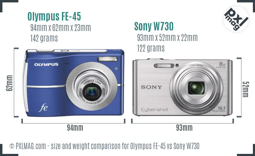 Olympus FE-45 vs Sony W730 size comparison