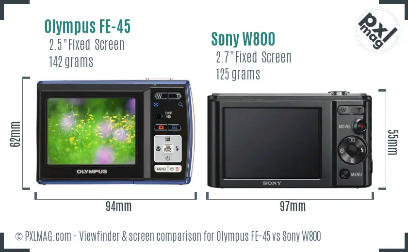 Olympus FE-45 vs Sony W800 Screen and Viewfinder comparison