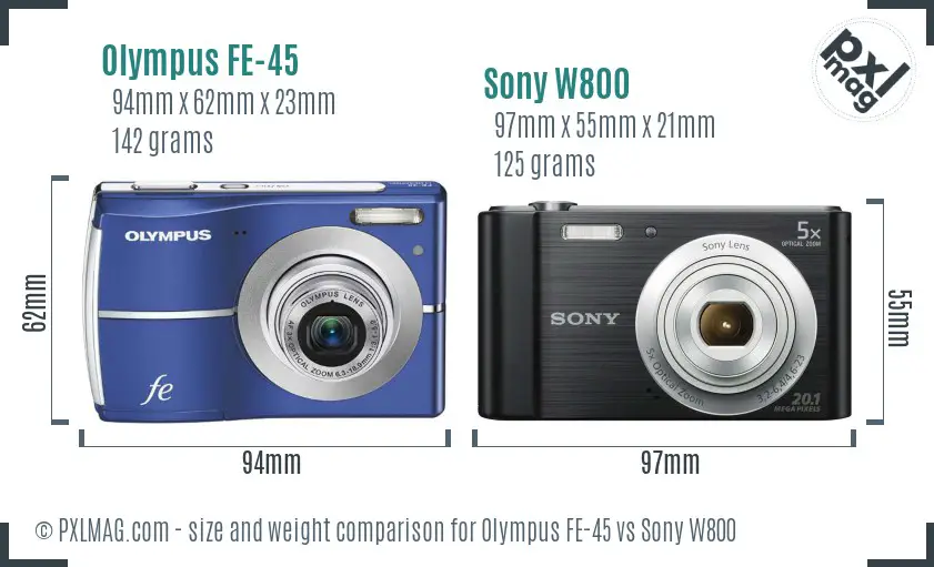 Olympus FE-45 vs Sony W800 size comparison