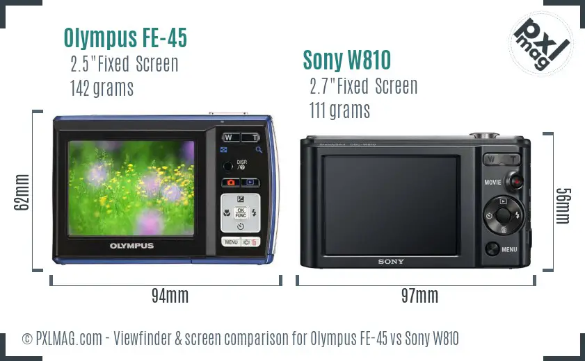 Olympus FE-45 vs Sony W810 Screen and Viewfinder comparison