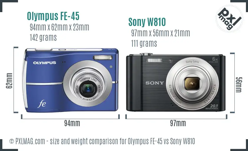 Olympus FE-45 vs Sony W810 size comparison
