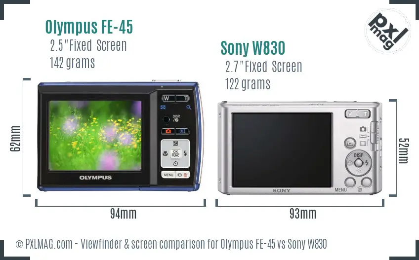 Olympus FE-45 vs Sony W830 Screen and Viewfinder comparison
