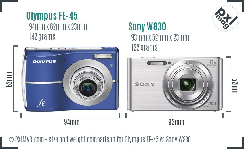 Olympus FE-45 vs Sony W830 size comparison