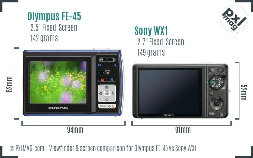 Olympus FE-45 vs Sony WX1 Screen and Viewfinder comparison